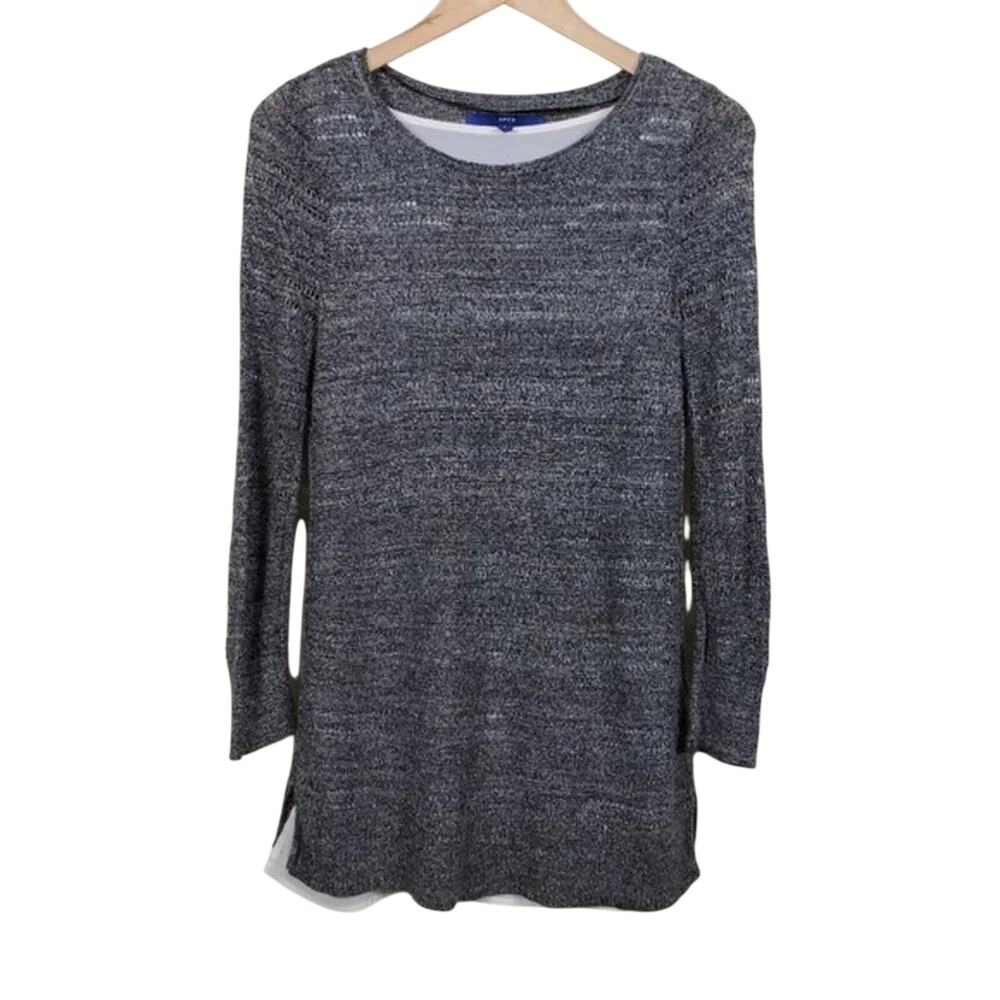 Apt 9 Long Sleeve Top Built In Tank Women Size S Dark Gray Layered Metallic